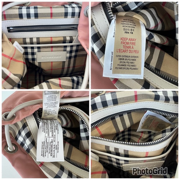 BURBERRY Rucksack Mauve Nylon w Leather Trim Drawstring Side Pockets Backpack - Picture 13 of 16